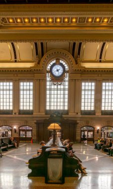 Hoboken, NJ - ABD - 7 Eylül 2023 'te Hoboken Terminali mimarı Kenneth M. Murchison tarafından Delaware, Lackawanna ve Batı Demiryolu için inşa edildi..