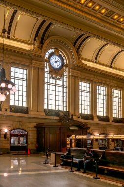 Hoboken, NJ - ABD - 7 Eylül 2023 'te Hoboken Terminali mimarı Kenneth M. Murchison tarafından Delaware, Lackawanna ve Batı Demiryolu için inşa edildi..