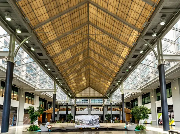 stock image Jersey City, NJ - US - June 7, 2024 Harborside's lobby, at Jersey City's Exchange Place, merges sleek design with functionality, welcoming visitors to its vibrant mixed-use retail and office spaces.