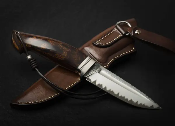 Hunting Knife Handmade Black Background Stock Picture