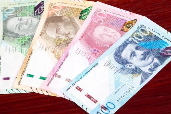 Peruánské Peníze Podrážky Obchodní Zázemí — Stock fotografie