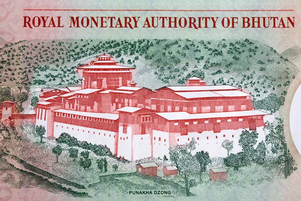 来自不丹货币的Punakha Dzong Ngultrum — 图库照片