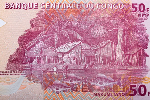 Fishermen Village Congo River Congolese Money Franc — Stock Photo, Image