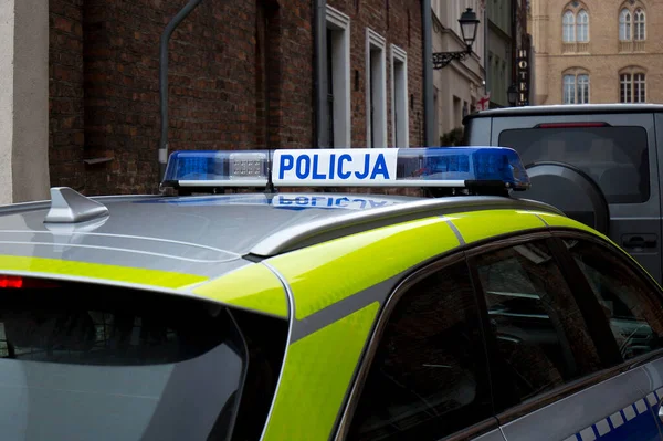 Police car on city streets in Poland