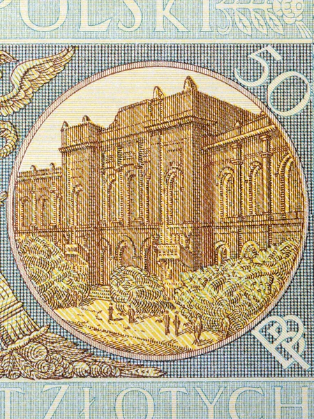 旧ポーランドのお金からワルシャワでの戦争中のポーランド銀行の建物 Zloty — ストック写真