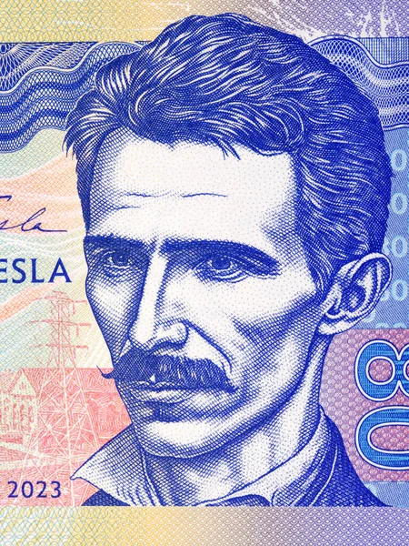 stock image Nikola Tesla a closeup portrait from money