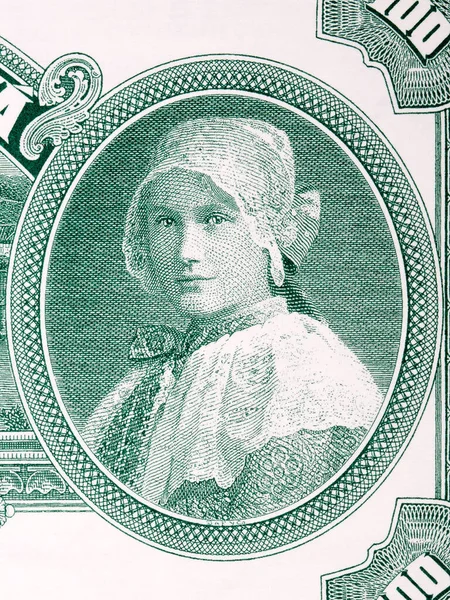 Frau Tracht Aus Tschechoslowakischem Geld Kronen — Stockfoto