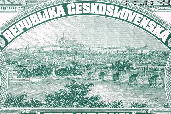 Άποψη Της Πράγας Από Τσεχοσλοβακικά Χρήματα Koruna — Φωτογραφία Αρχείου