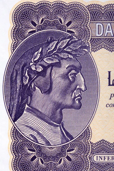 Dante Alighieri Portrét Italských Peněz Lire — Stock fotografie