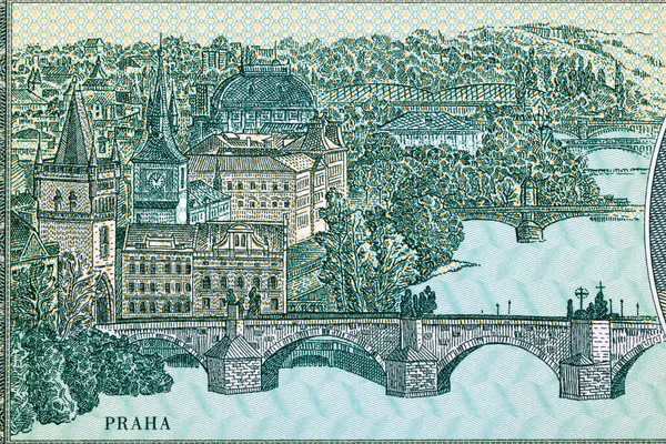 Prague City View Czechoslovak Money — 스톡 사진