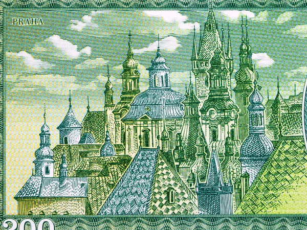 체코슬로바키아 화폐에서 바라본 프라하시 — 스톡 사진