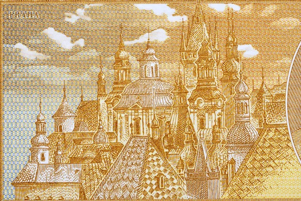 Prague City View Czechoslovak Money — Φωτογραφία Αρχείου