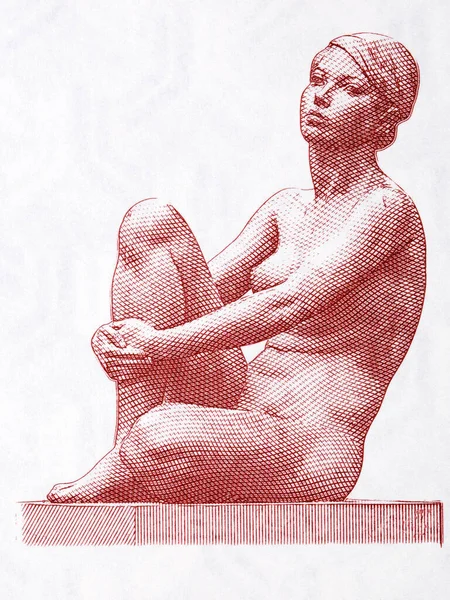 Sculpture Bronze Femeni Sedent Mari Carme Argent Andorran Pessetes — Photo