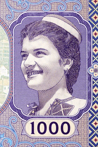 Menina Traje Tradicional Dinheiro Croata Dinar — Fotografia de Stock