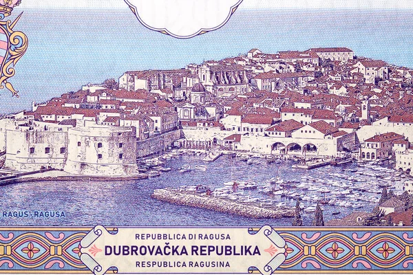Vista Histórica Ciudad Dubrovnik Desde Dinero Croata — Foto de Stock