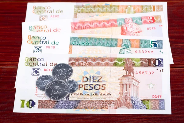 Cuban Pesos Coins Banknotes Wooden Background — Stock Photo, Image