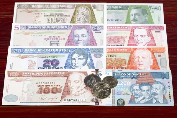 Гватемальські Гроші Кетцалес Монети Банкноти — стокове фото