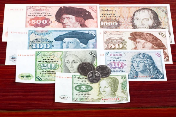 Peníze Západního Německa Značky Mince Bankovky — Stock fotografie