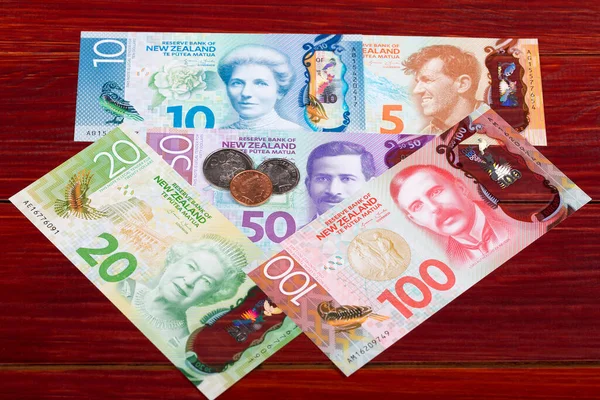 Zélandi Pénz Dollár Érmék Bankjegyek — Stock Fotó