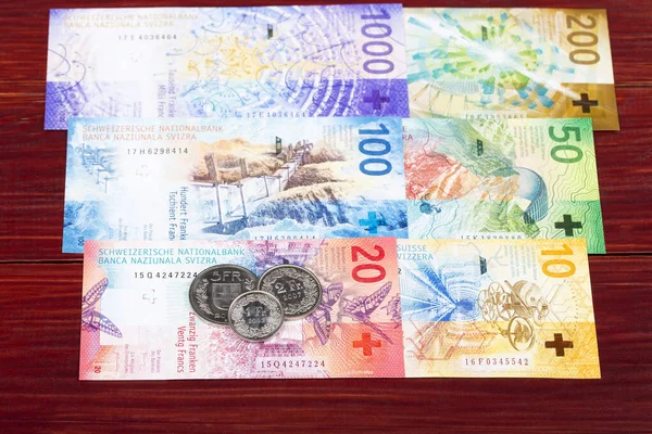 Швейцарские Деньги Франк Монеты Банкноты — стоковое фото