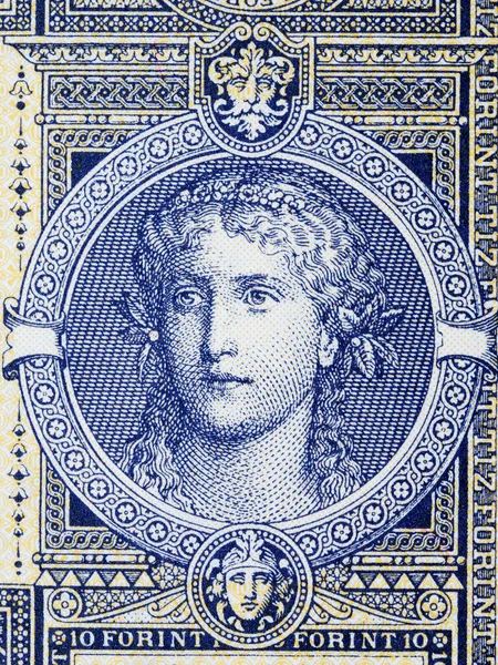 Young Woman Portrait Old Hungarian Money Forint — Stock Photo, Image