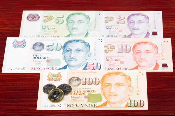 Singapurské Peníze Dolar Mince Bankovky — Stock fotografie