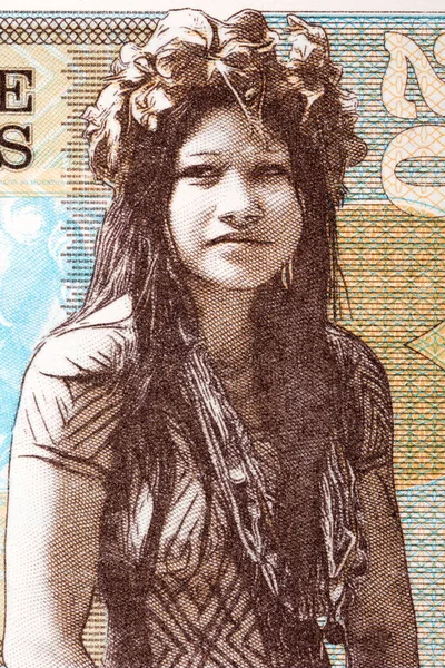 Inheems Ember Meisje Een Portret Van Panamese Geld — Stockfoto