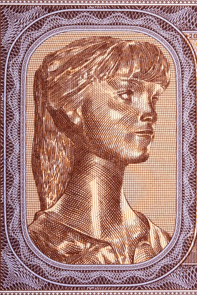 Uma Estátua Uma Menina Dinheiro Eslovaco — Fotografia de Stock