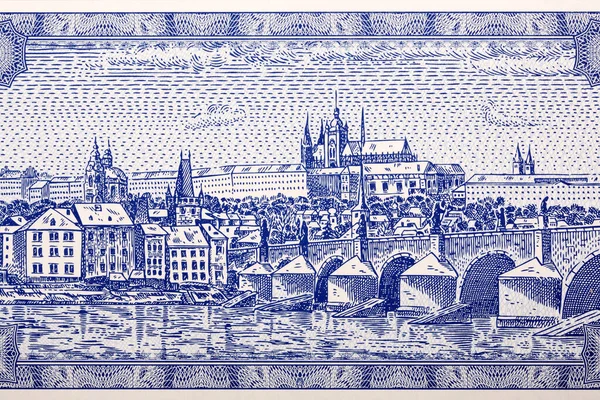 Μια Άποψη Της Πράγας Από Τσεχικά Χρήματα — Φωτογραφία Αρχείου