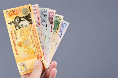 Bhutanese parası - Gri bir arka planda elde ngultrum