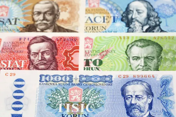 Gamla Tjeckoslovakiska Pengar Koruna Företagsbakgrund Stockfoto