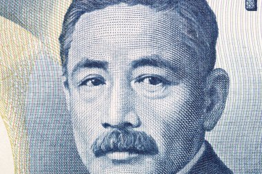 Natsume Soseki Japon parasının yakın plan portresi - yen