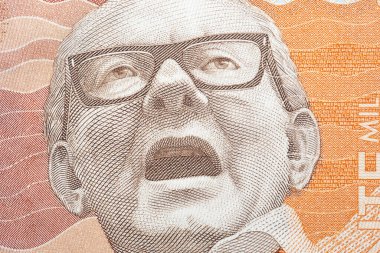 Alfonso Lopez Michelsen Kolombiya parasının yakın plan portresi.