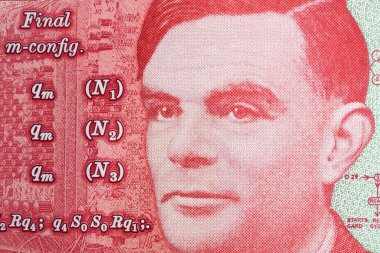 Alan Turing a closeup portrait from English money - pound clipart
