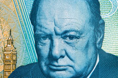Winston Churchill, İngiliz parasının yakın plan portresi.