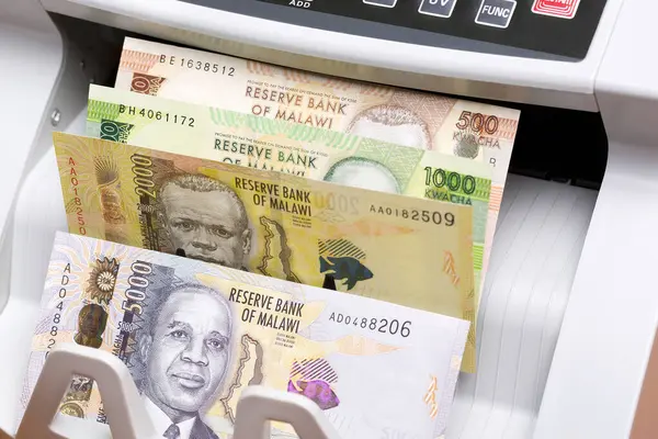 stock image Malawian money - kwacha in a counting machine