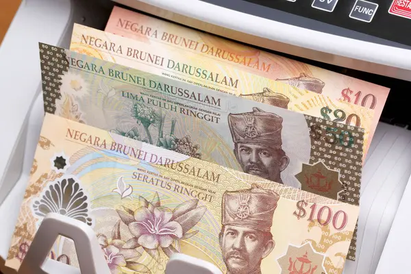 stock image Brunei money - dollar in the counting machine