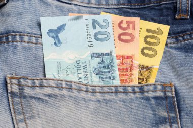 Fiji parası - Mavi kot pantolonun cebinde dolar