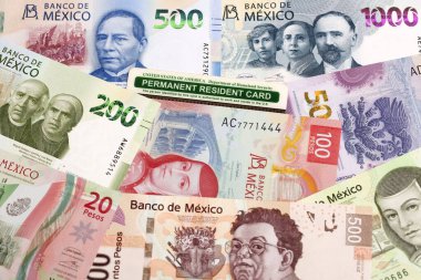 Meksika parası üzerinde Amerikan daimi oturma kartı - peso