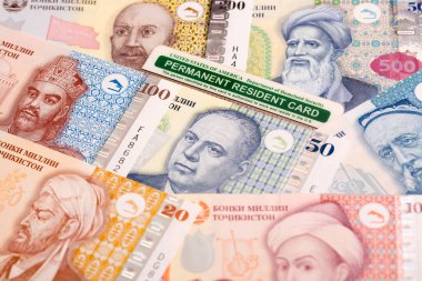 Tajikistani parası üzerine Amerikan daimi ikamet kartı - somoni