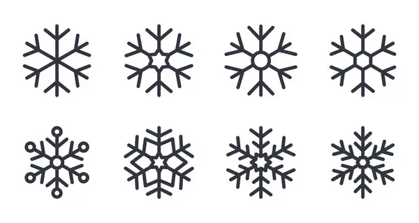 stock vector Vector line snowflakes icons. Simple winter symbols, editable stroke set. Geometric shapes hexagon, frosty weather, snowfall cold snap. Christmas New Year ornament decor. Stock illustration.