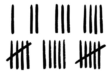 Cezaevindeki tarihi de sayarsak vektör çizgileri. Dikey çizgiler elle çizilmiş. 1, 2, 3, 4, 5 günlük eskiz duvarda. Stok illüstrasyonu beyaz arkaplanda izole edildi.