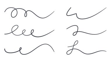 Vektör el çizimi imza vektörünü çizer. Mürekkep kalem satırları, işaretli basit karalamalar. Düzenlenebilir ince çizgi siyah set.