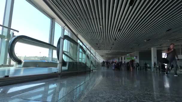 スイスのチューリッヒ空港ターミナルで通過中の国際旅行者のタイムラプス映像 4Kビデオ — ストック動画