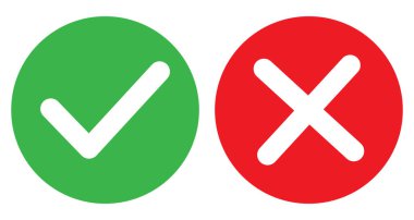 Yeşil işaret ve kırmızı işaret simgesi. Vektör illüstrasyonu.