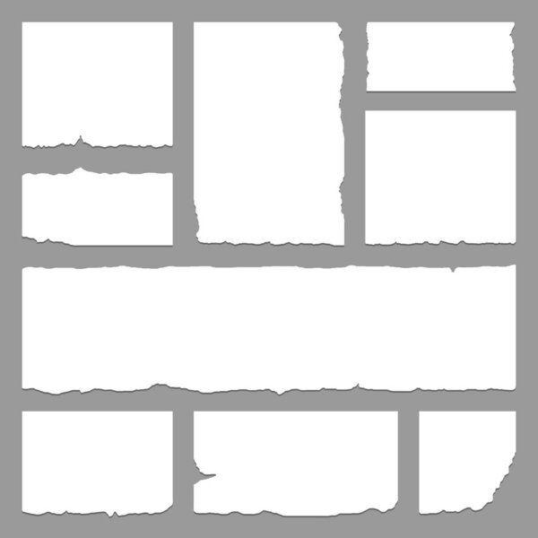 White torn paper rip pieces of sheet edge.