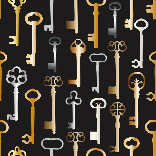 Vintage Seamless Pattern Different Antique Keys — Stock Vector