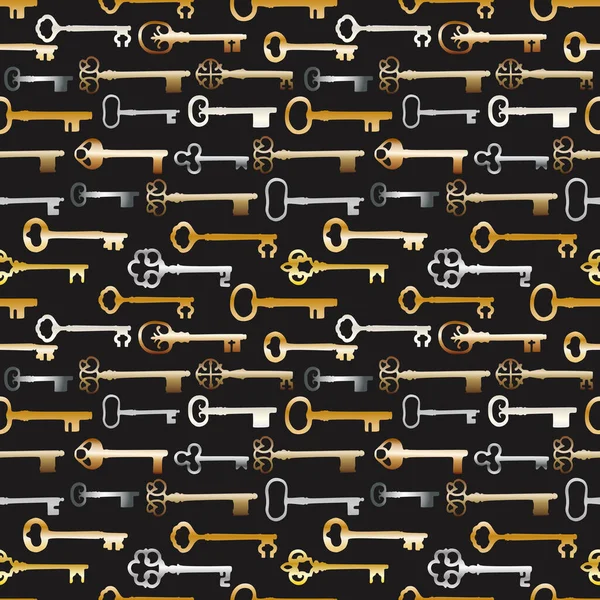 Vintage Seamless Pattern Different Antique Keys — Stock Vector