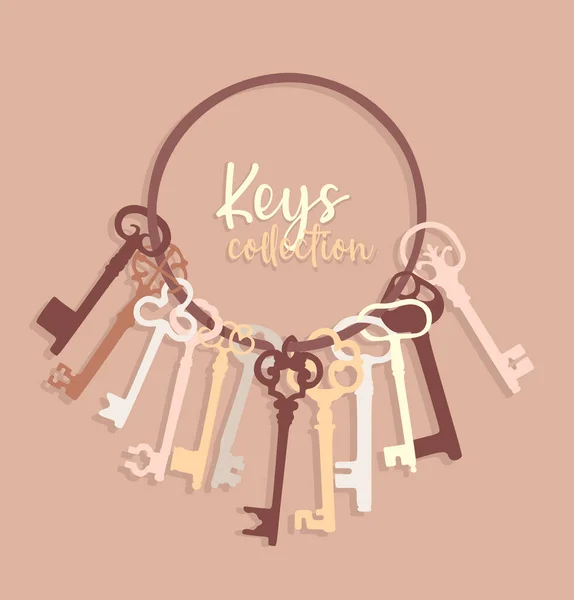 Bunch Keys Cute Hand Drawn Isolated Silhouette — Stock Vector