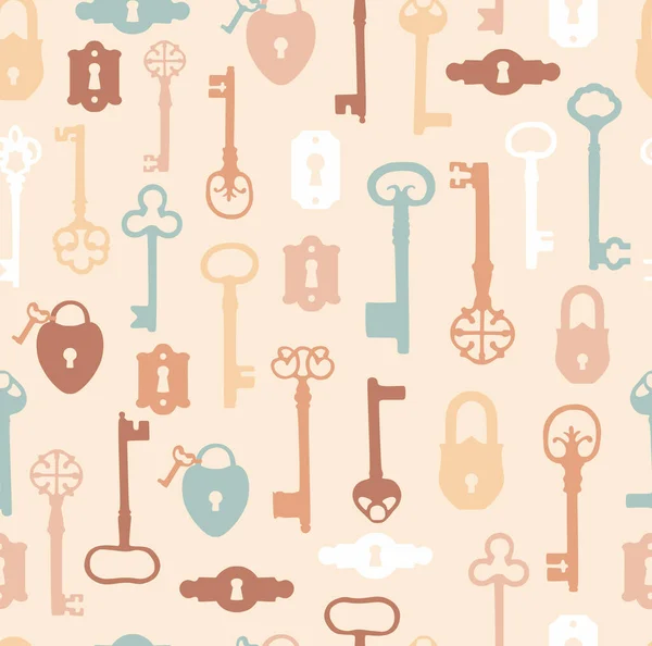 老式无缝模式与不同的古董钥匙和钥匙孔 — 图库矢量图片